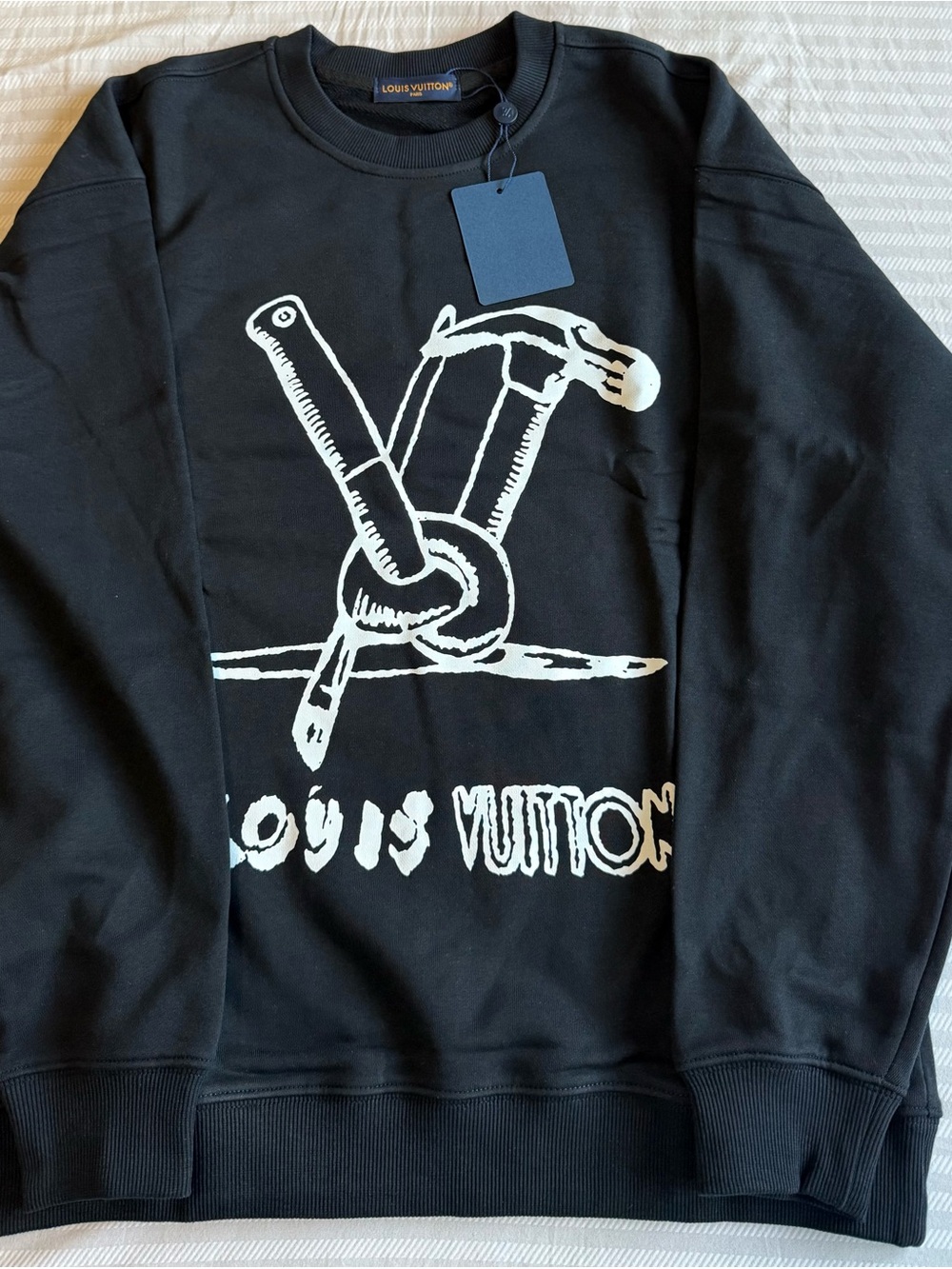 Louis Vuitton Black Crewneck with White Graphic Logo